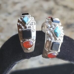 925 Silver and Multicolor Gemstone Vintage Estate Earrings